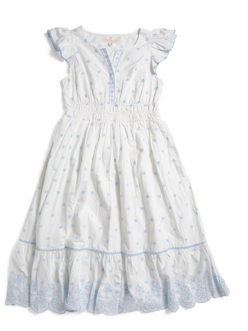 Rachel Zoe White Dress with Light Blue Embroidered Trim